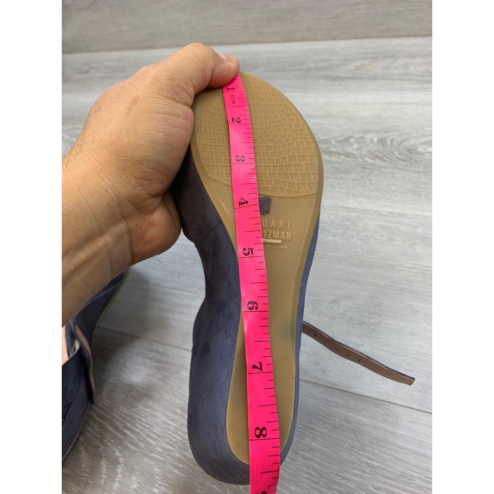 Stuart Weitzman Navy Blue Suede Platform Wedge Sandals Peep Toe Size 6 Spain - Picture 11 of 11